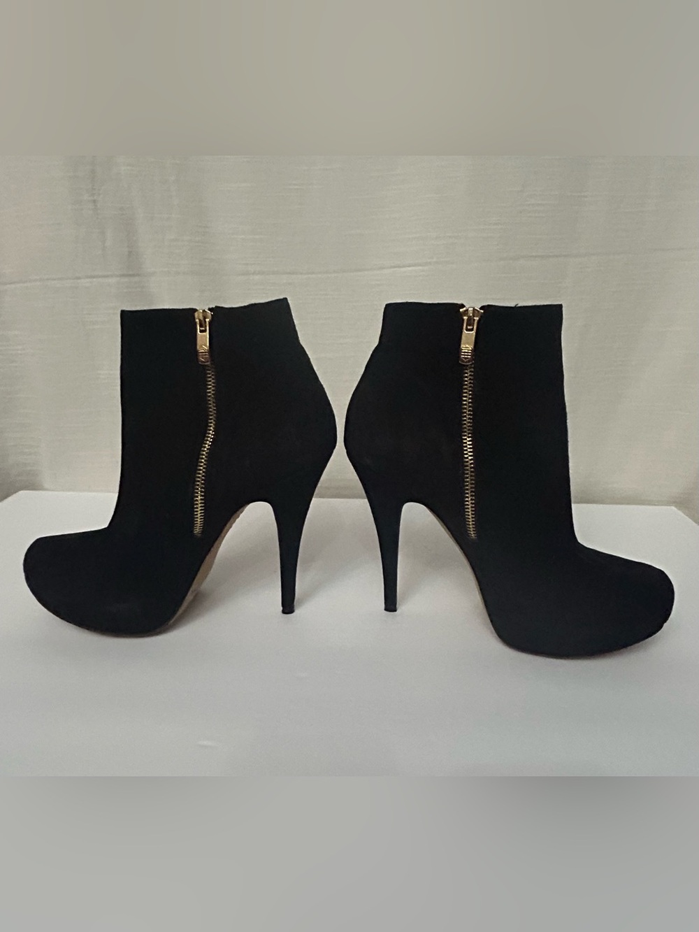 Vince Camuto Black "Jardine" Stiletto Suede Ankle Boots With Gold Studs View 5